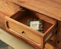 NewYork Wooden Rattan Cane Two Door Sideboard With Three Drawers - Natural Oak Finish
