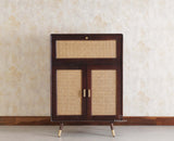 Boston Solid Wood Rattan Cane Bar Cabinet with Glass Holder Storage Multipurpose features - Bar Cabinet - Furniselan Grey-Finish