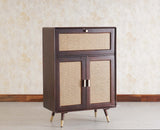 Boston Solid Wood Rattan Cane Bar Cabinet with Glass Holder Storage Multipurpose features - Bar Cabinet - Furniselan Grey-Finish