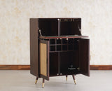 Boston Solid Wood Rattan Cane Bar Cabinet with Glass Holder Storage Multipurpose features - Bar Cabinet - Furniselan Grey-Finish