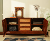 NewYork Wooden Rattan Cane Two Door Sideboard With Three Drawers - Brown Finish
