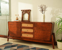 NewYork Wooden Rattan Cane Two Door Sideboard With Three Drawers - Brown Finish
