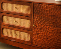 NewYork Wooden Rattan Cane Two Door Sideboard With Three Drawers - Brown Finish
