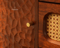 NewYork Wooden Rattan Cane Two Door Sideboard With Three Drawers - Brown Finish

