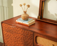 NewYork Wooden Rattan Cane Two Door Sideboard With Three Drawers - Brown Finish
