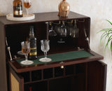 Boston Solid Wood Rattan Cane Bar Cabinet with Glass Holder Storage Multipurpose features - Bar Cabinet - Furniselan Grey-Finish