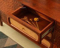NewYork Wooden Rattan Cane Two Door Sideboard With Three Drawers - Brown Finish

