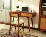 Boston Wooden Rattan Cane Study Laptop Table with Two Drawers With Chair