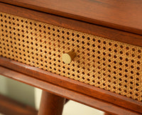 Boston Wooden Rattan Cane Study Laptop Table with Two Drawers With Chair Brown Finish