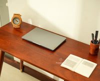 Boston Wooden Rattan Cane Study Laptop Table Desk with Two Drawer and One Door Brown Finish 
