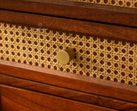 Boston Wooden Rattan Cane Study Laptop Table Desk with Two Drawer and One Door Brown Finish 