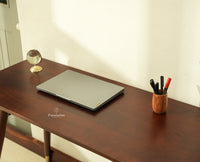 Boston Wooden Rattan Cane Study Laptop Table Desk with Two Drawer and One Door Grey Finish 