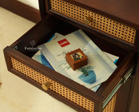 Boston Wooden Rattan Cane Study Laptop Table Desk with Two Drawer and One Door Grey Finish 