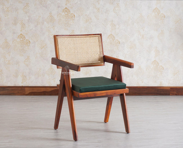 Bristol Sheesham wood Rattan Arm Chair - Dining Chair - Furniselan  - Maple-Finish- Furniselan  - Maple Finish