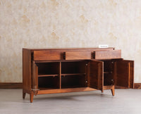 Bressels Solid Wood Three Door and Drawer Storage Cabinet Sideboard Furniselan - Brown-Finish