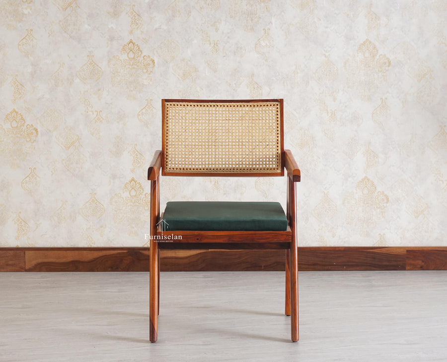 Bristol Sheesham wood Rattan Arm Chair - Dining Chair - Furniselan  - Maple-Finish