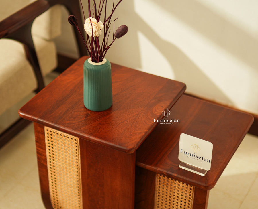Boston Luma Wooden Multipurpose Side Table Set of Two Brown Finish