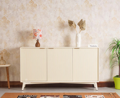 Bengaluru Solid Wood Three Door Sideboard Cabinet Furniselan - Frosty White