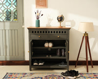 Alexandria Solid Wood Shoe Rack Two Drawer Two Door - Furniselan-Slate grey