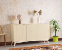 Bengaluru Solid Wood Three Door Sideboard Cabinet Furniselan-Milky-White