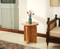 Columbia Wooden Round Side Table Corner Table Natural Finish