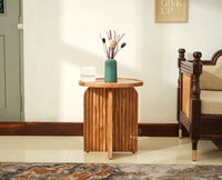 Columbia Wooden Round Side Table Corner Table Natural Finish