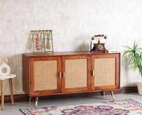 Boston Solid Wood Three - Door Sideboard Cabinet - Sideboard - Furniselan Brown-Finish