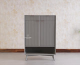 Bengaluru Solid Wood Shoe Rack Cabinet Two Doors and Drawers With Open Storage - Sideboard - Furniselan Cool-Grey