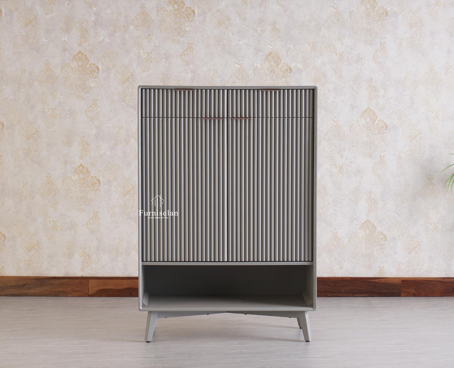Bengaluru Solid Wood Shoe Rack Cabinet Two Doors and Drawers With Open Storage - Sideboard - Furniselan Cool-Grey