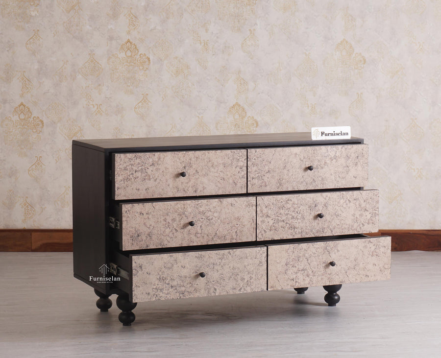 Puebla Solid Wood Six Drawer Chest of Drawer - Sideboard - Furniselan - Black-Finish