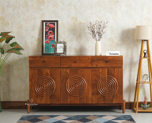 Italy Wooden Sideboard cabinet- 3 Doors and Drawers Furniselan Brown Finish