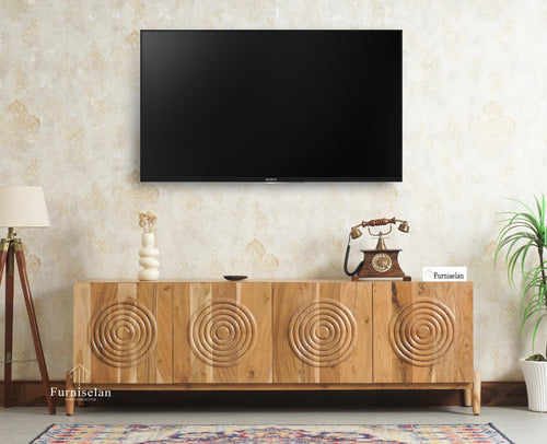 Italy Prime Solid Wood Four Door TV Cabinet Unit Furniselan Natural Finish