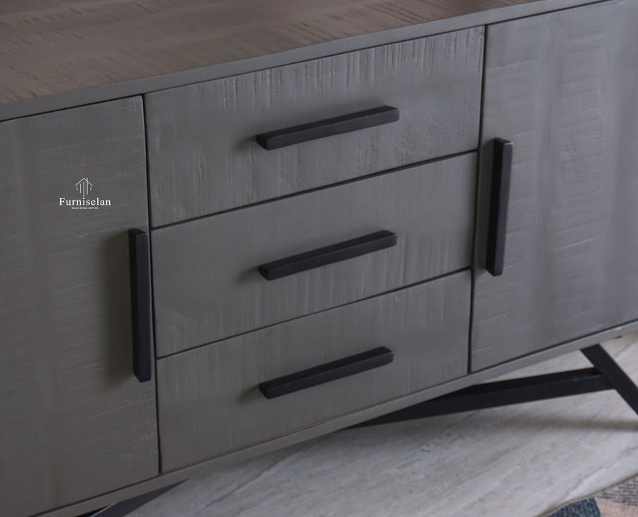 Argentina Solid Wood Three Drawer Two Door Sideboard - Bedside Table - Furniselan - Slate-Grey