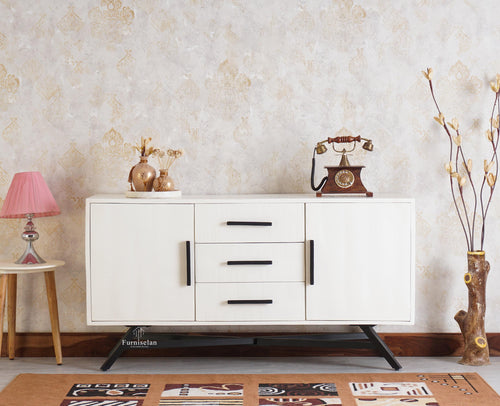 Argentina Solid Wood Three Drawer Two Door Sideboard Furniselan - Frosty White