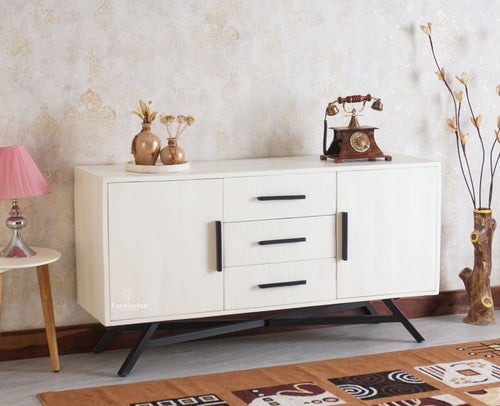 Argentina Solid Wood Three Drawer Two Door Sideboard Furniselan - Frosty White