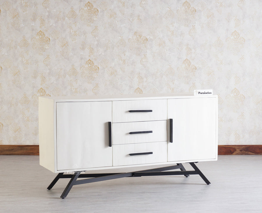 Argentina Solid Wood Three Drawer Two Door Sideboard Furniselan - Frosty White