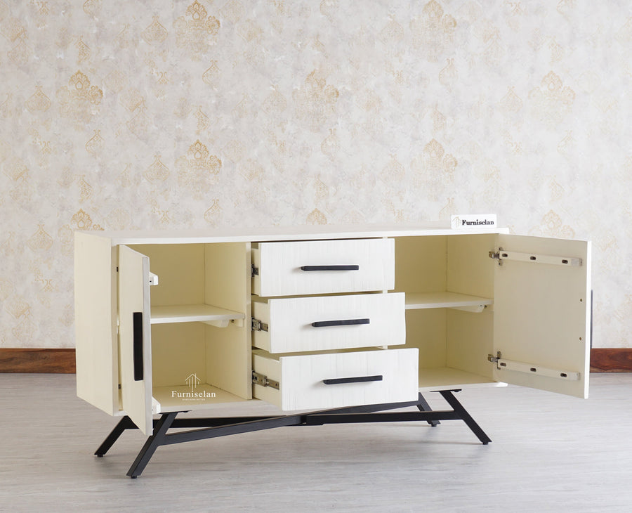 Argentina Solid Wood Three Drawer Two Door Sideboard Furniselan - Frosty White