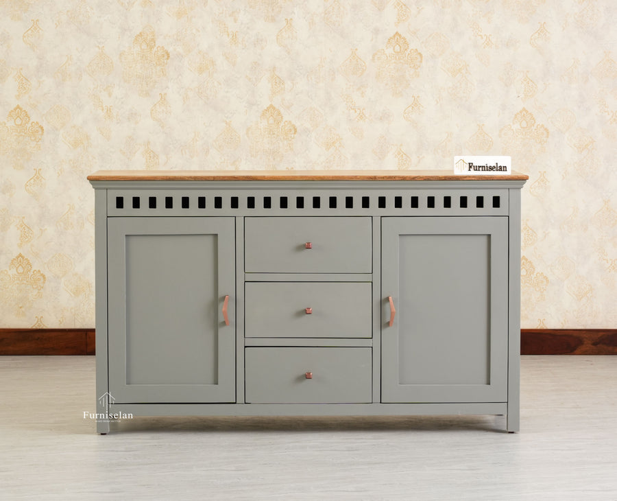 Alexandria Solid Wood Sideboard Three Drawer two door cool grey