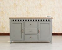 Alexandria Solid Wood Sideboard Three Drawer two door cool grey