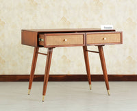 Boston Wooden Rattan Cane Study Laptop Table with Two Drawers With Chair Brown Finish