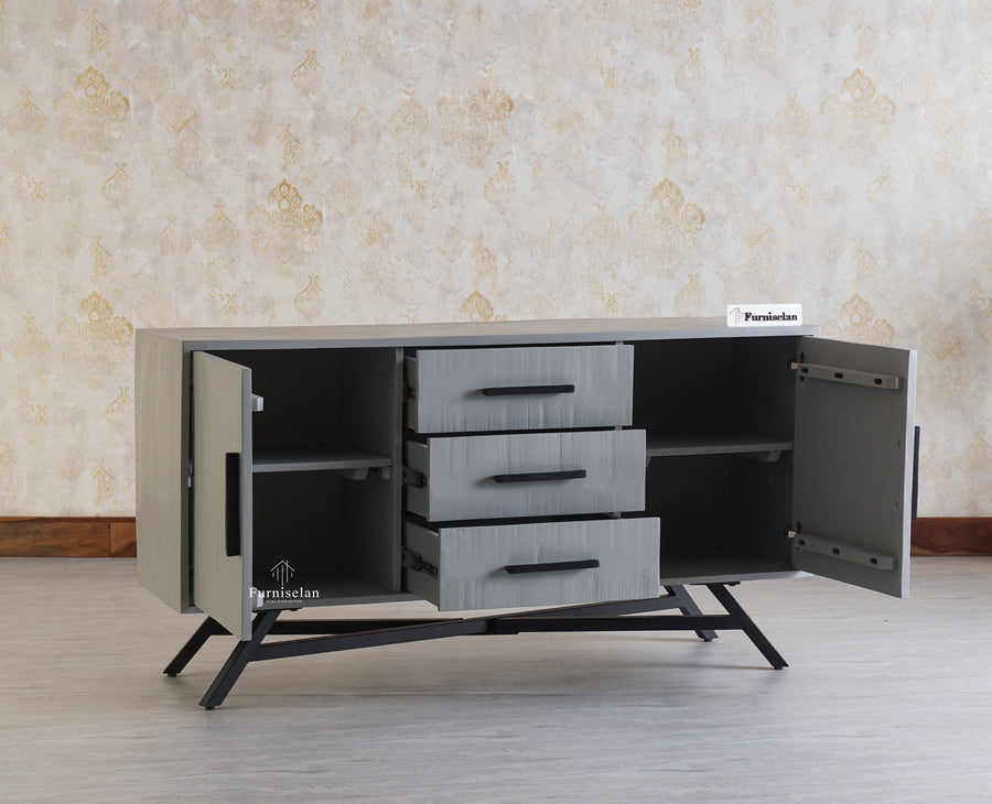 Argentina Solid Wood Three Drawer Two Door Sideboard - Bedside Table - Furniselan Cool-Grey