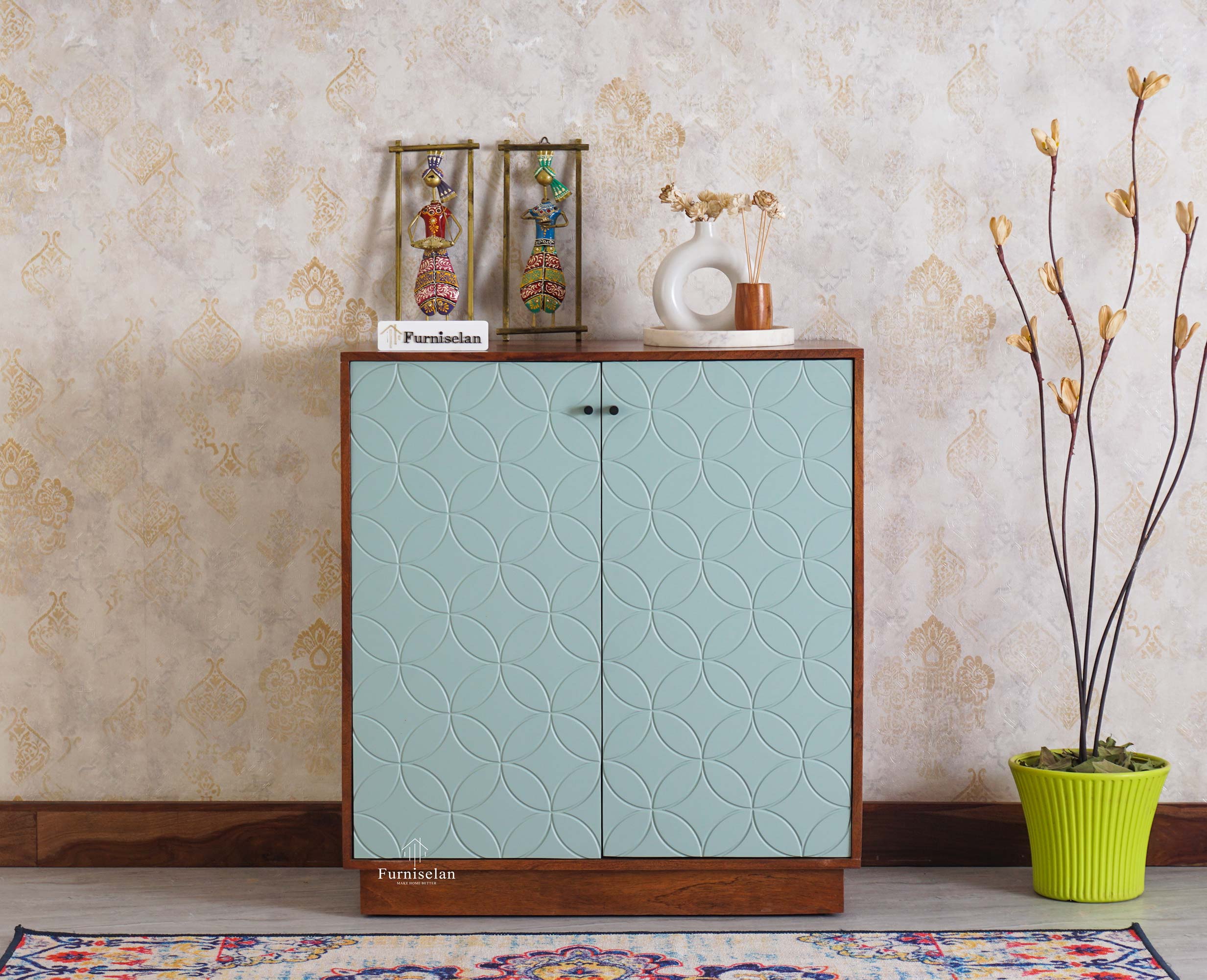 Worli Two Door Multipurpose Wooden Sideboard Cabinet Furniselan-Silt-Green