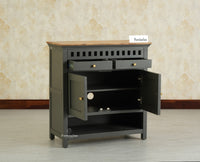 Alexandria Solid Wood Shoe Rack Two Drawer Two Door - Furniselan-Slate grey