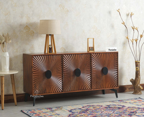 Greece Premium Look Wooden Sideboard Cabinet 3 Doors Furniselan Brown Finish
