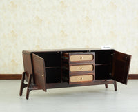 NewYork Wooden Rattan Cane Two Door Sideboard With Three Drawers - Grey Finish
