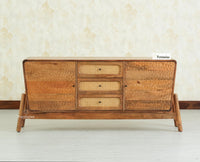 NewYork Wooden Rattan Cane Two Door Sideboard With Three Drawers - Natural Oak Finish
