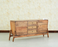 NewYork Wooden Rattan Cane Two Door Sideboard With Three Drawers - Natural Oak Finish
