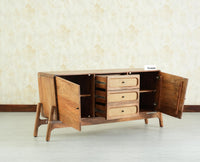 NewYork Wooden Rattan Cane Two Door Sideboard With Three Drawers - Natural Oak Finish
