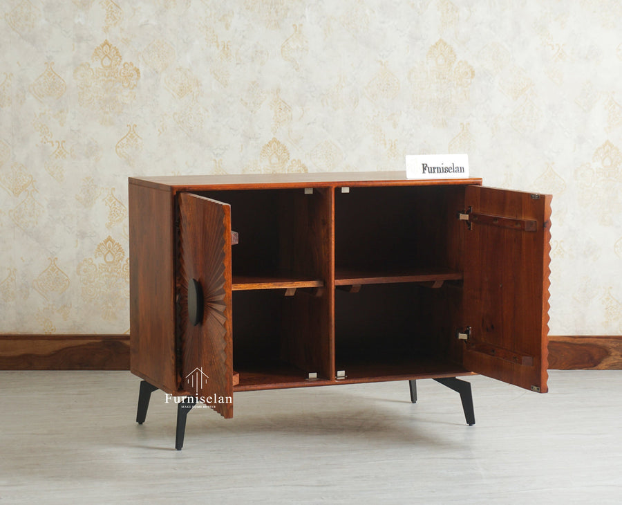 Greece Premium Look Wooden Sideboard Cabinet 2 Doors Furniselan Brown Finish