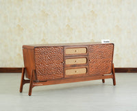 NewYork Wooden Rattan Cane Two Door Sideboard With Three Drawers - Brown Finish
